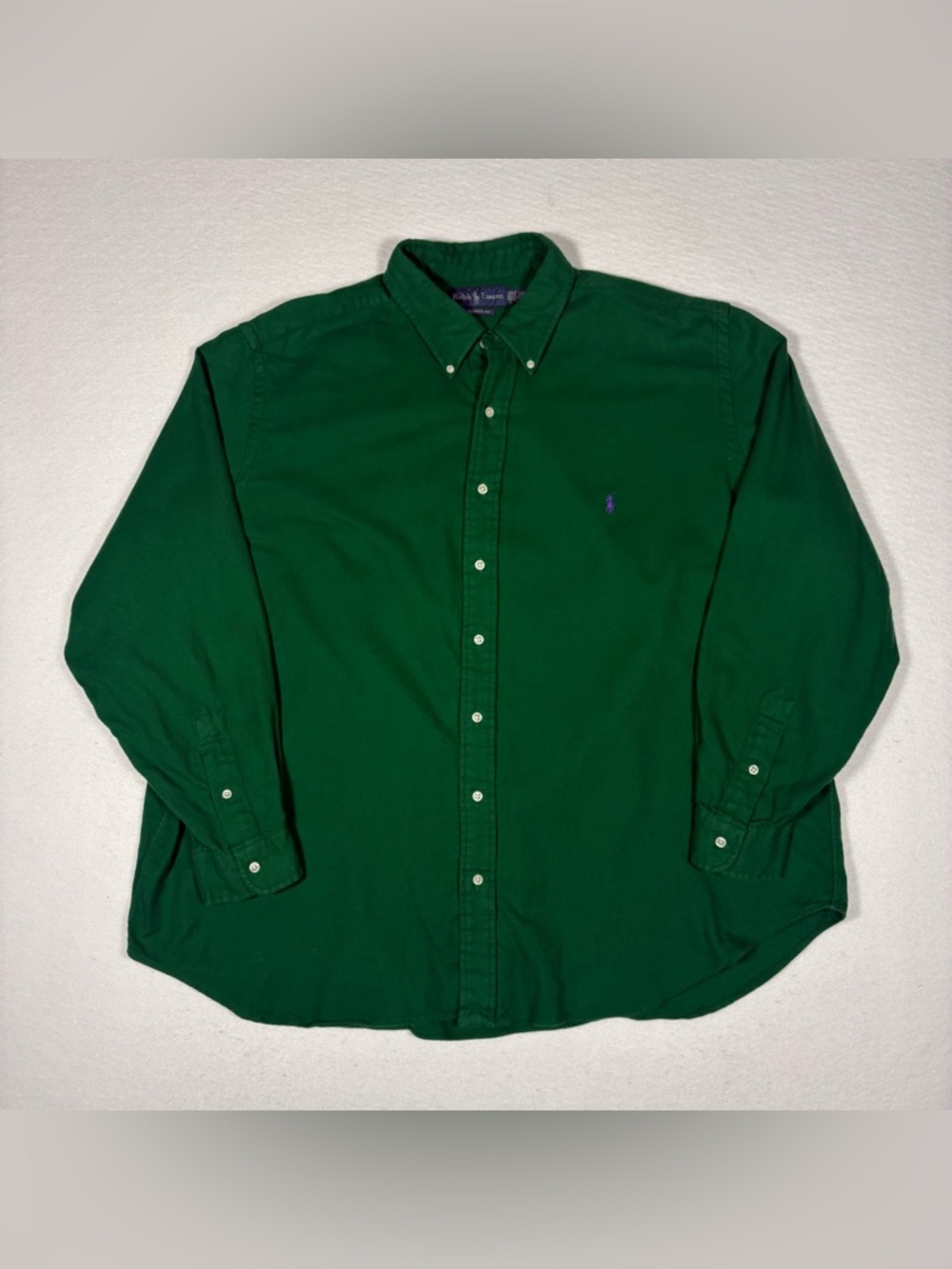 Ralph Lauren Men's 2XL Vintage Polo Shirt Green, Button Down, Long Sleeve #T0158